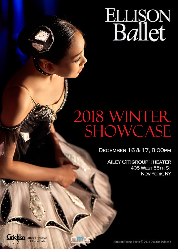 advertisement image featuring dancer backstage in black and white tutu