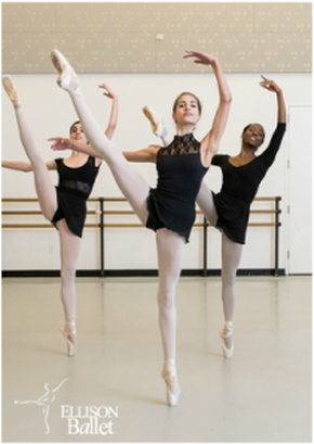 three ballet students dance in class